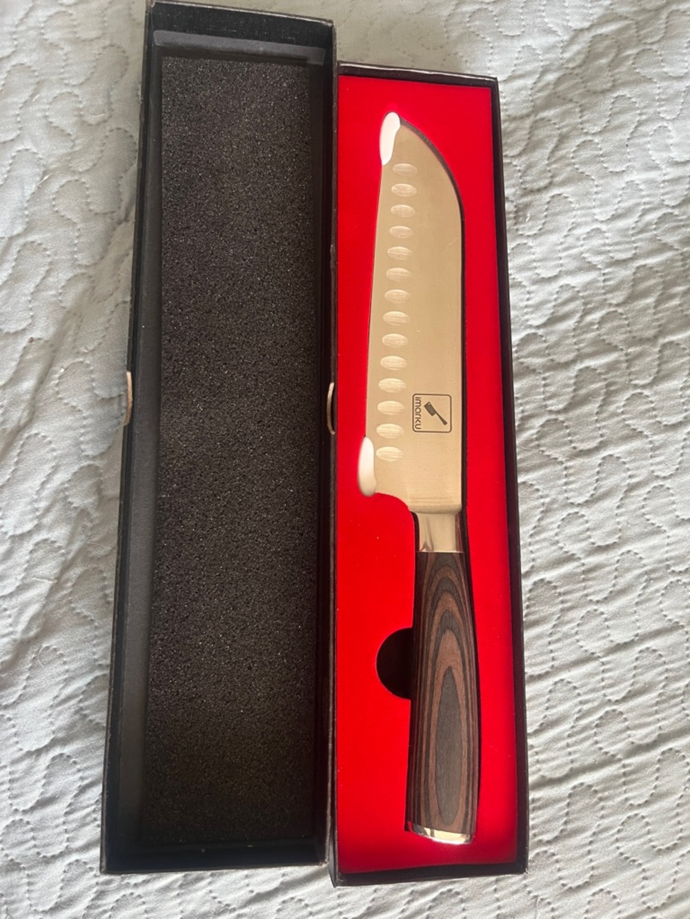 Santoku Kitchen Knife with Brown Wood-Grain Handle - Unbranded